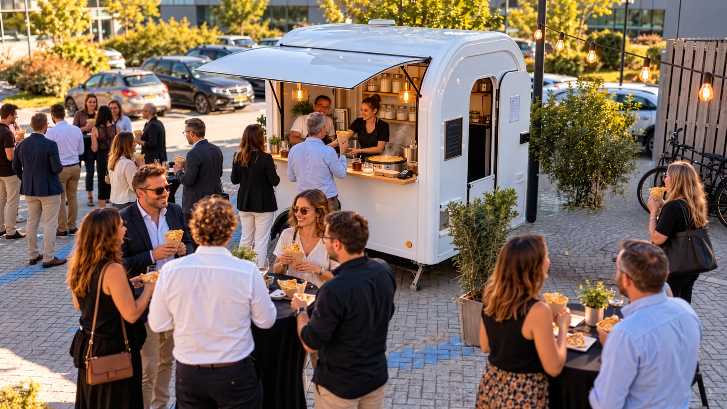 Service de crêpes au Chill’Truck lors d’une réception en extérieur